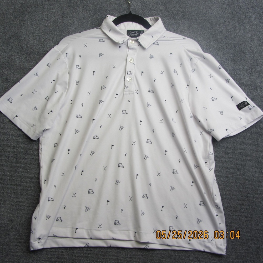Sunday Swagger Polo Shirt Mens M White Golf Cart Print Performance Stretch Golf